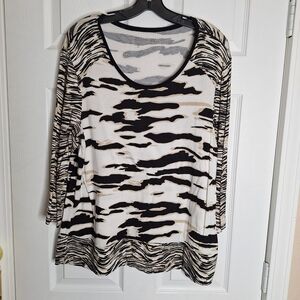 Zenergy By Chicos Stylish Animal Print Long Sleeve Blouse Size 3 XL